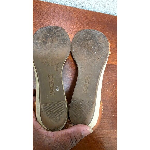 Pikolinos Women's Brown Leather Ankle Strap Open-Toe Sandals Embellished Buckle - Picture 6 of 8